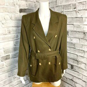 Vintage 90s Jones New York Double Breasted Belted Olive Green Blazer Jacket